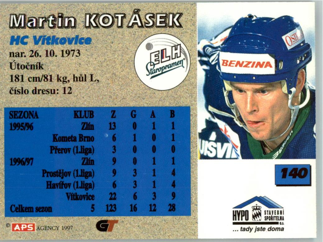 Martin Kotásek APS 97/98 hokejová karta #140