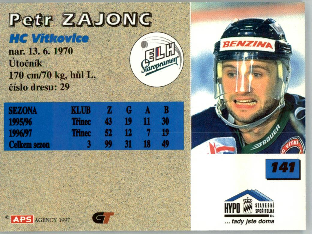 Petr Zajonc APS 97/98 hokejová karta #141