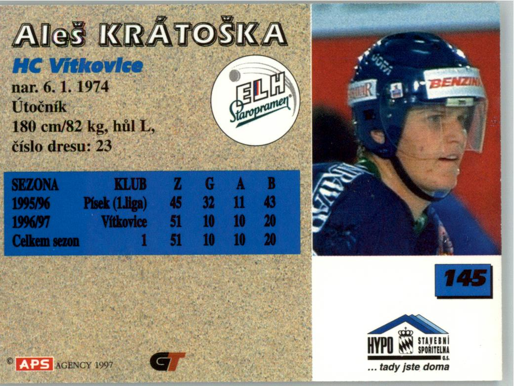 Aleš Krátoška APS 97/98 hokejová karta #145