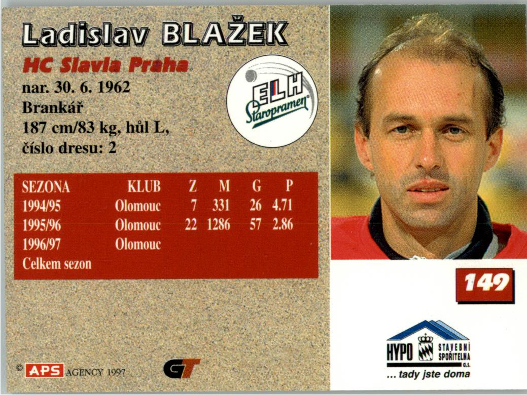 Ladislav Blažek APS 97/98 hokejová karta #149