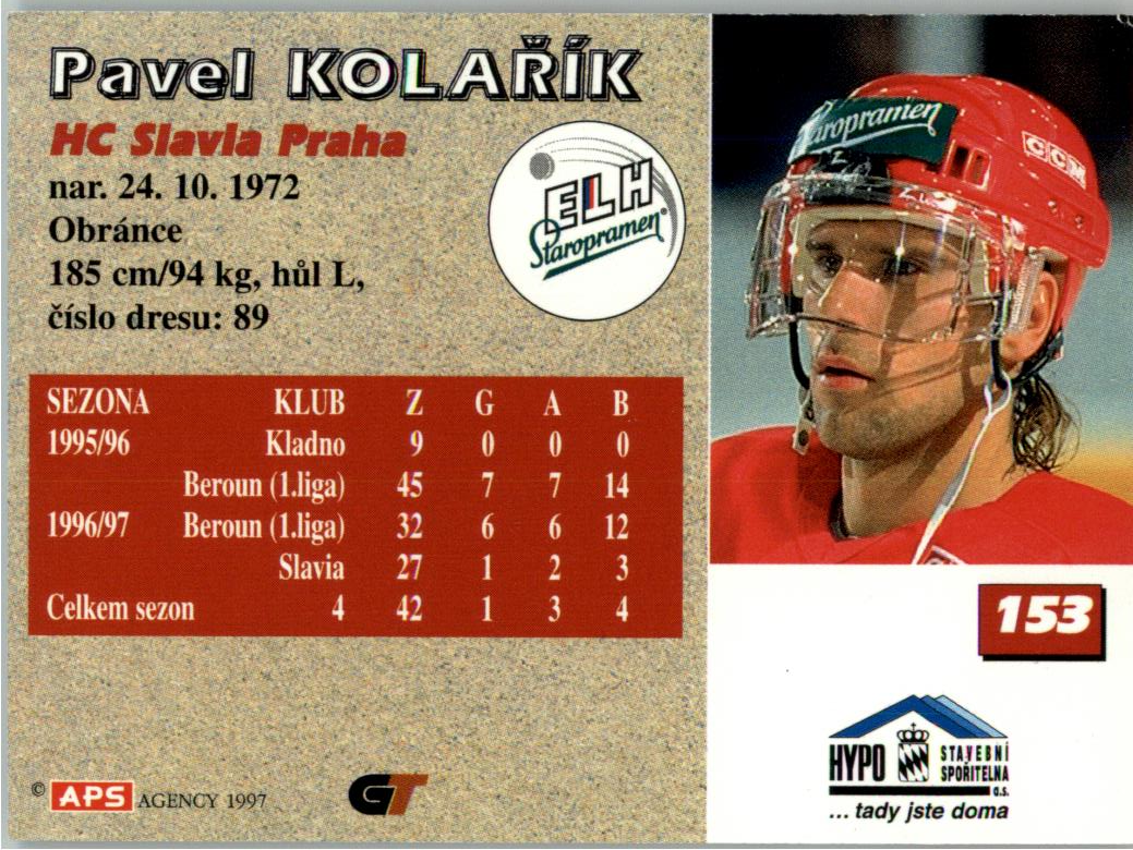 Pavel Kolařík APS 97/98 hokejová karta #153