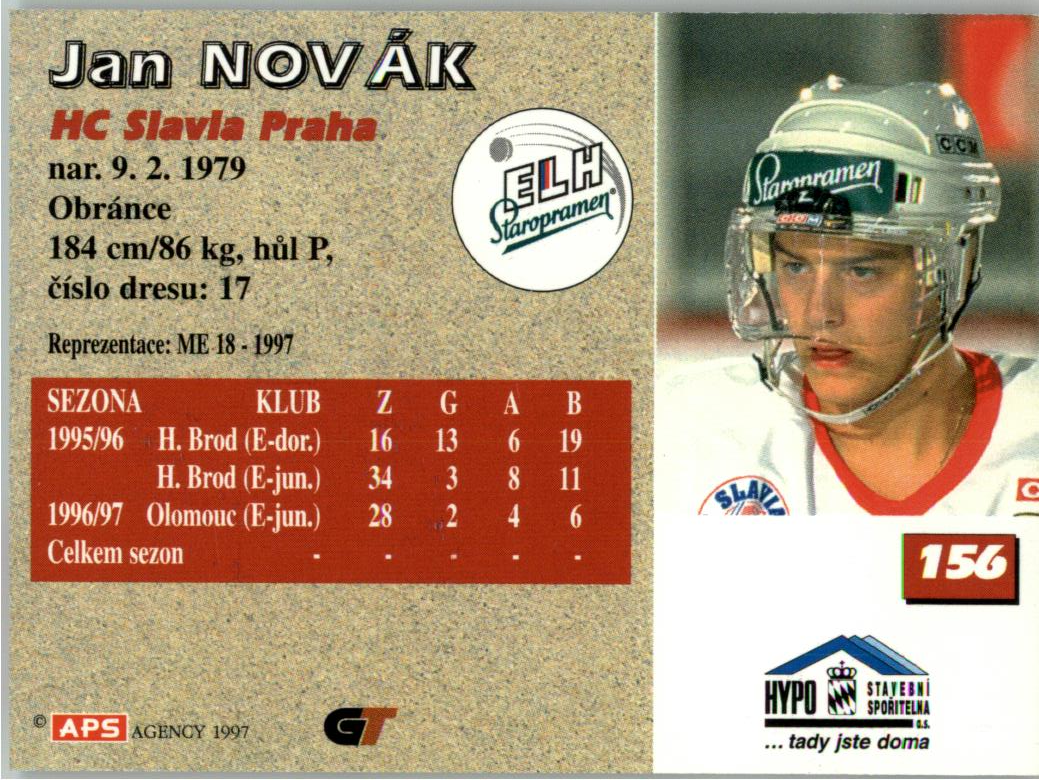 Jan Novák APS 97/98 hokejová karta #156