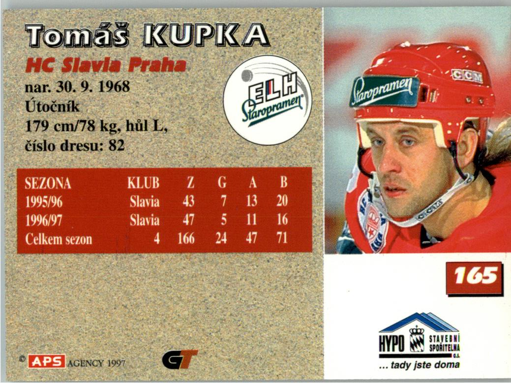 Tomáš Kupka APS 97/98 hokejová karta #165