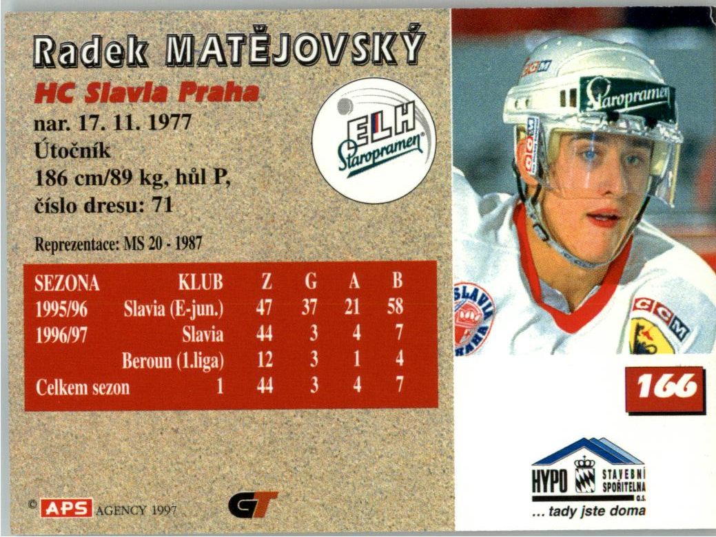 Radek Matějovský APS 97/98 hokejová karta #166