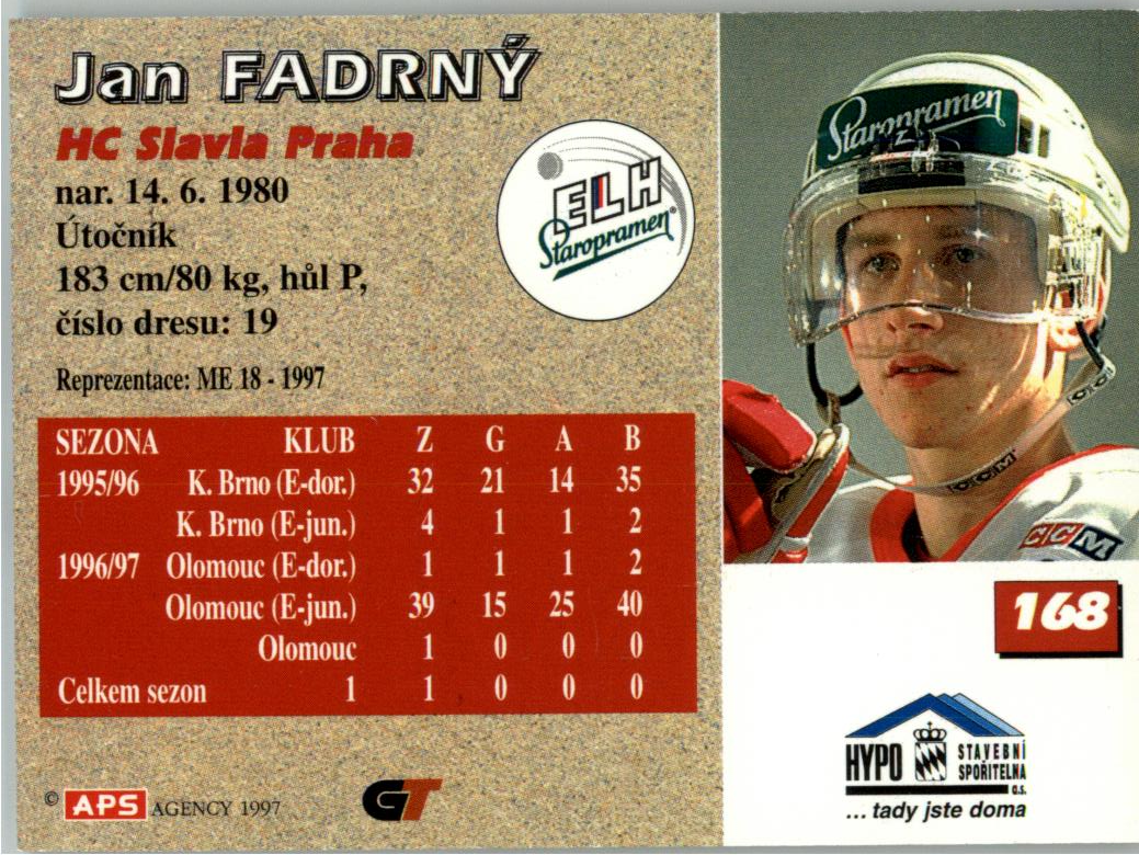 Jan Fadrný APS 97/98 hokejová karta #168