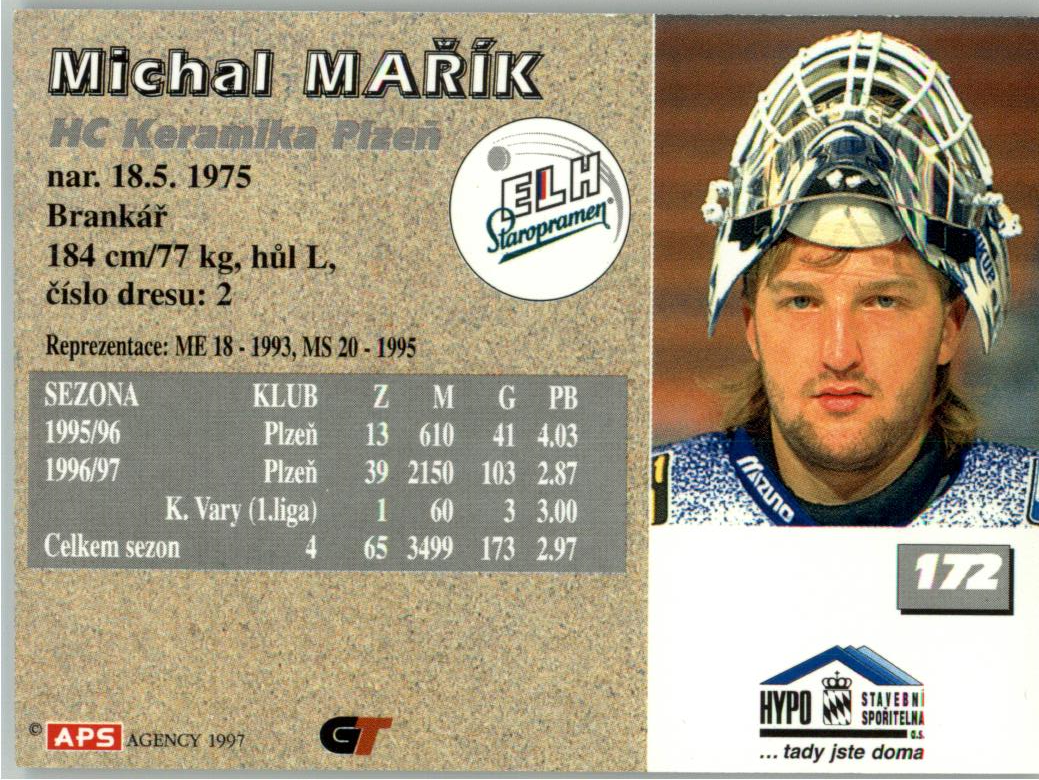 Michal Mařík APS 97/98 hokejová karta #172