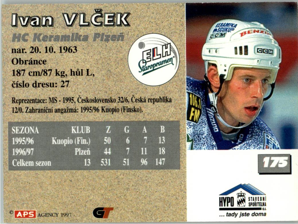 Ivan Vlček APS 97/98 hokejová karta #175