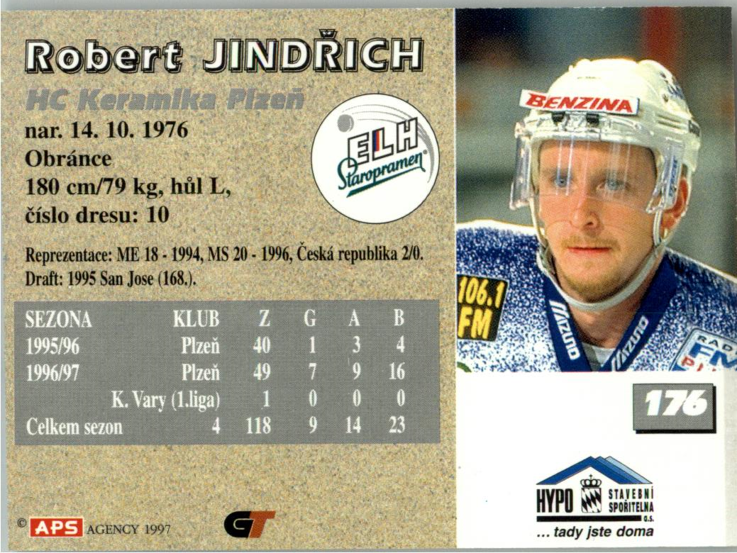 Robert Jindřich APS 97/98 hokejová karta #176