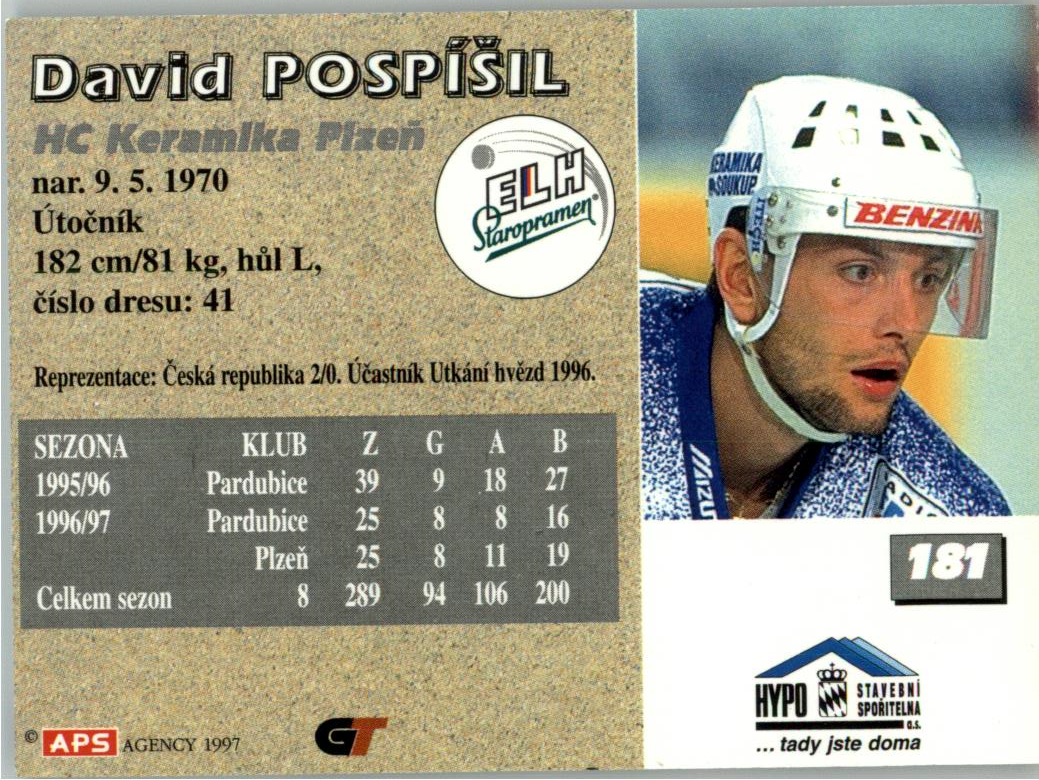 David Pospíšil APS 97/98 hokejová karta #181