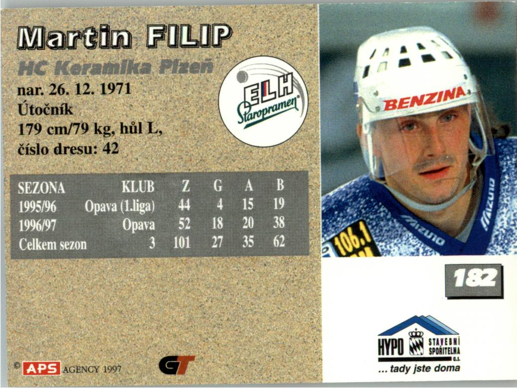 Martin Filip APS 97/98 hokejová karta #182