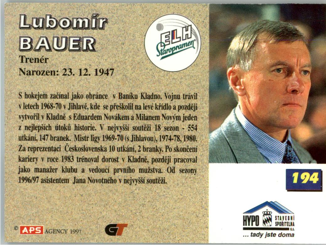 Lubomír Bauer APS 97/98 hokejová karta #194