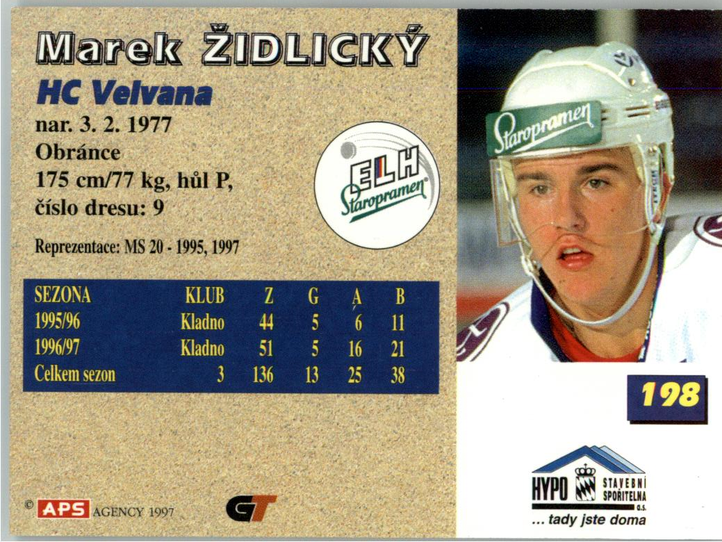 Marek Židlický APS 97/98 hokejová karta #198