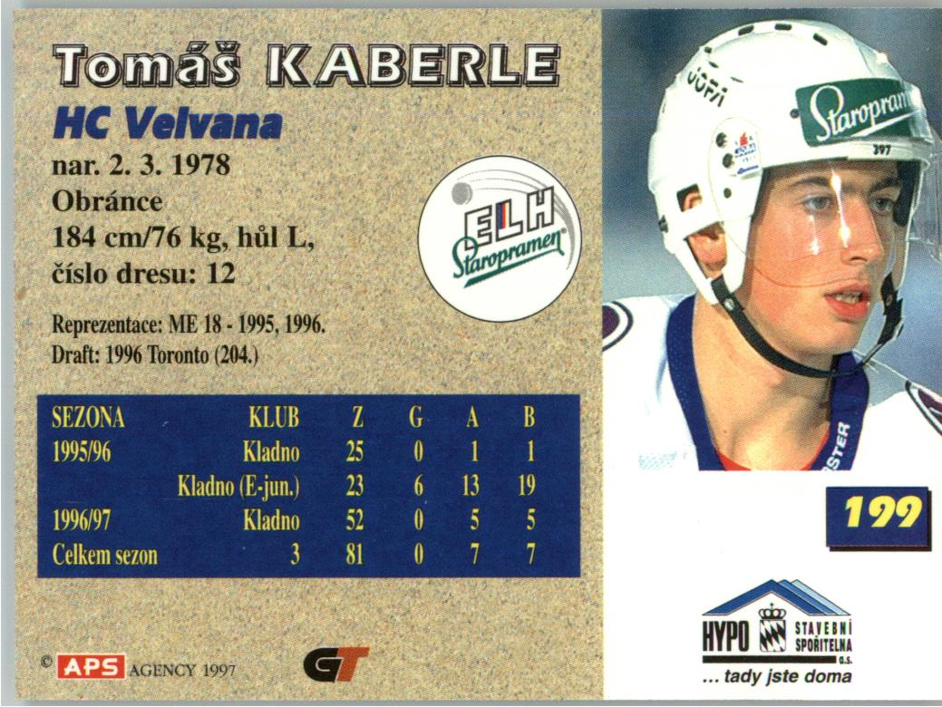Tomáš Kaberle APS 97/98 hokejová karta #199