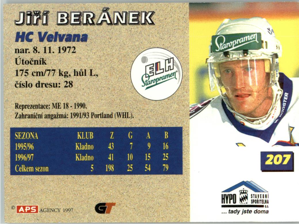 Jiří Beránek APS 97/98 hokejová karta #207