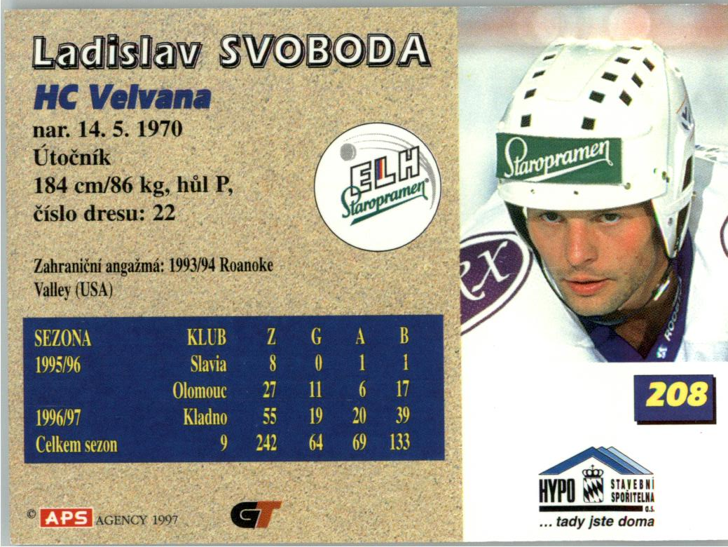 Ladislav Svoboda APS 97/98 hokejová karta #208