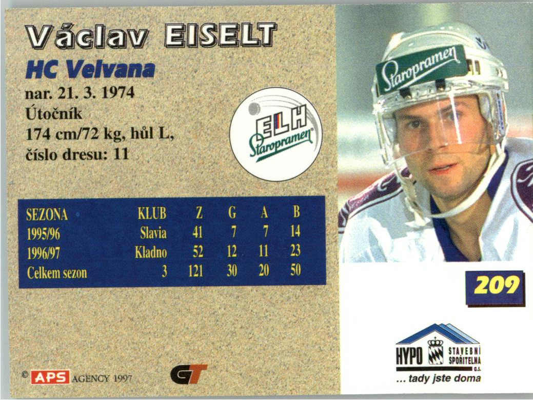 Václav Eiselt APS 97/98 hokejová karta #209