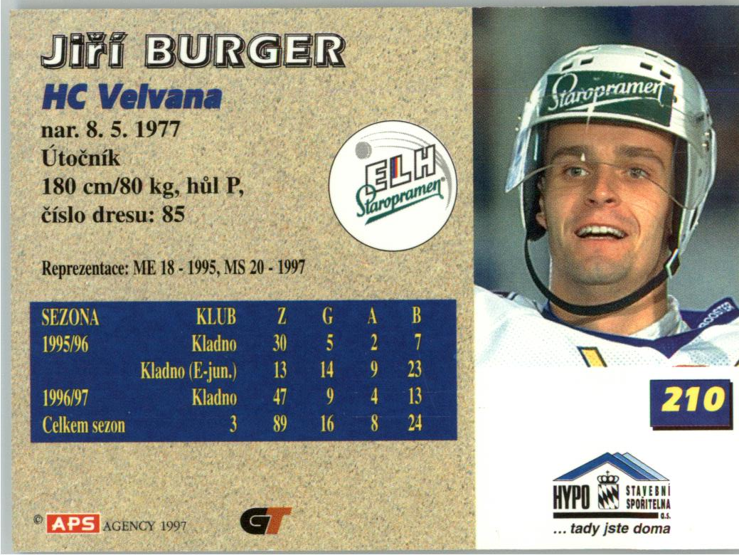 Jiří Burger APS 97/98 hokejová karta #210