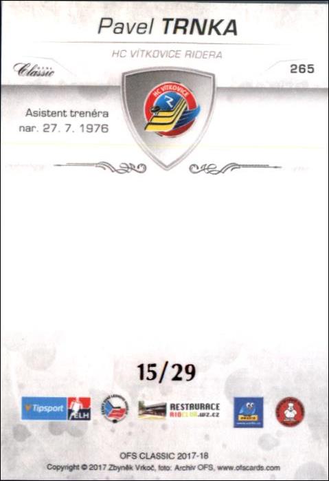 Pavel Trnka 2017/18 OFS hokejová karta Red xx/29 #265