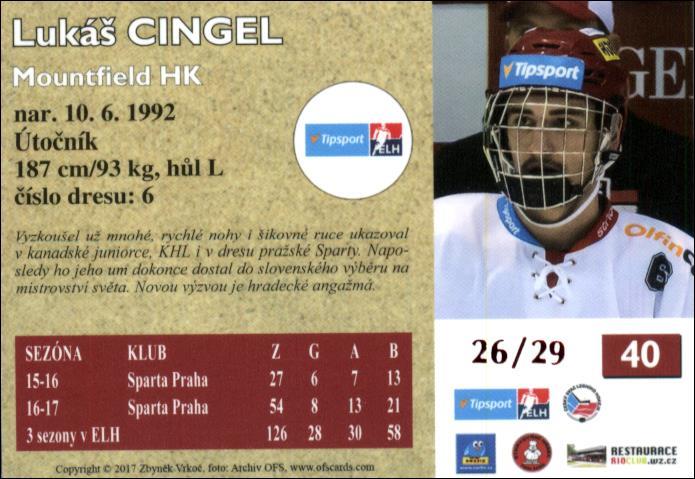 Lukáš Cingel 2017/18 OFS hokejová karta Retro Red xx/29 #40