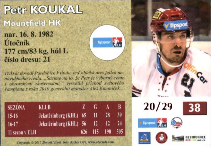 Petr Koukal 2017/18 OFS hokejová karta Retro Red xx/29 #38
