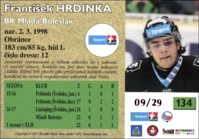 František Hrdinka 2017/18 OFS hokejová karta Retro Red xx/29 #134