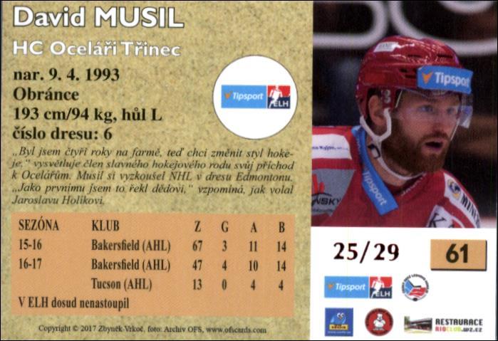 David Musil 2017/18 OFS hokejová karta Retro Red xx/29 #61