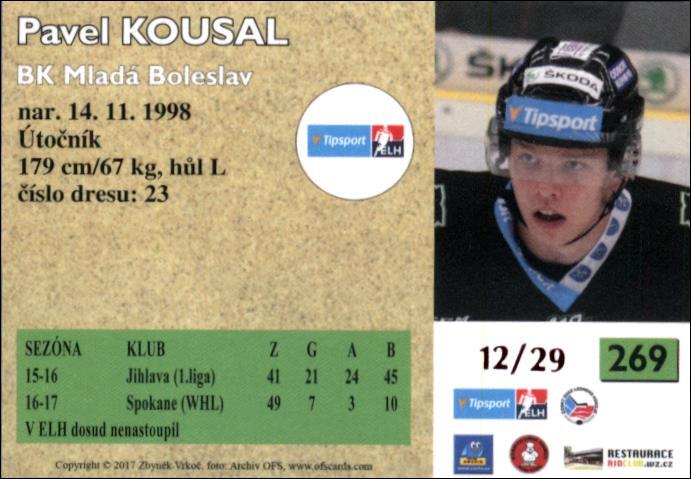 Pavel Kousal 2017/18 OFS hokejová karta Retro Red xx/29 #269