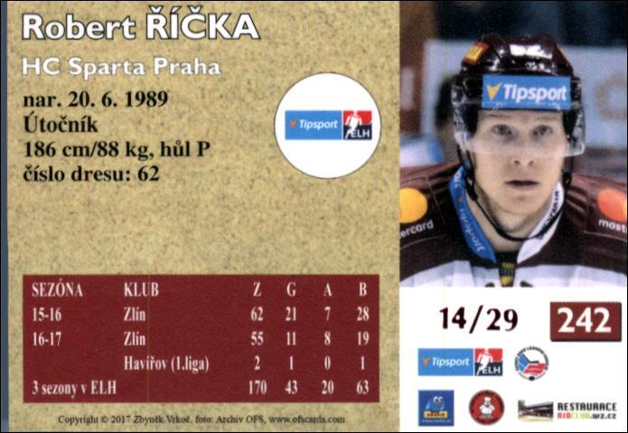Robert Říčka 2017/18 OFS hokejová karta Retro Red xx/29 #242