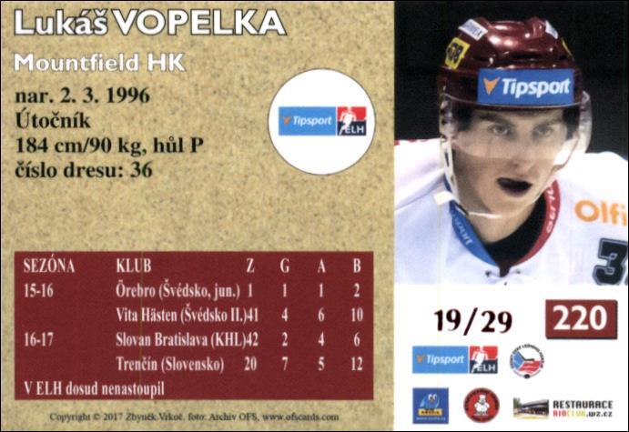 Lukáš Vopelka 2017/18 OFS hokejová karta Retro Red xx/29 #220