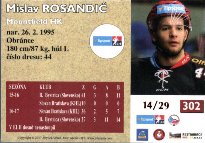 Mislav Rosandić 2017/18 OFS hokejová karta Retro Red xx/29 #302