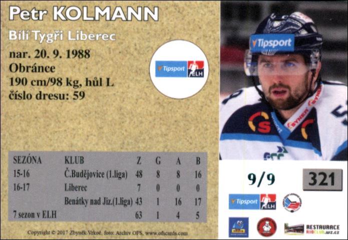 Petr Kolmann 2017/18 OFS hokejová karta Retro Blue 9/9 #321