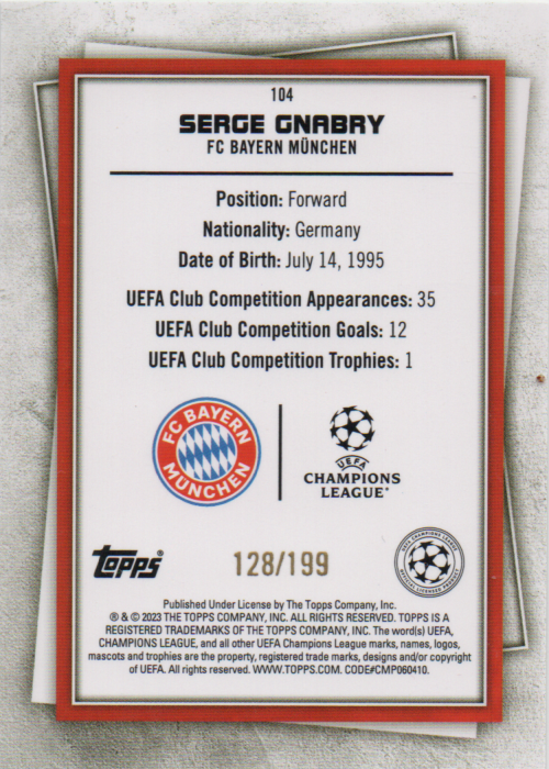 Serge Gnabry 2022/23 Topps Superstars super rare xx/199#104