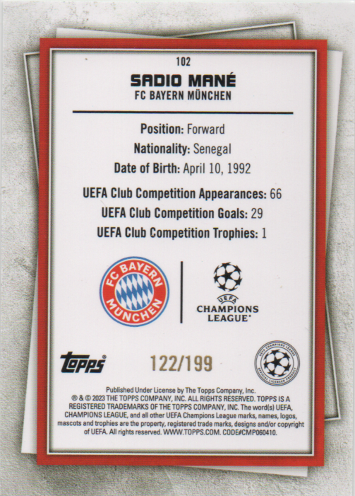 Sadio Mané 2022/23 Topps Superstars super rare xx/199 #102