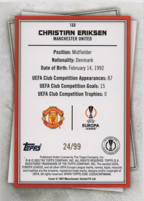 Christian Eriksen 2022/23 Topps Superstars ultra rare xx/99 #168