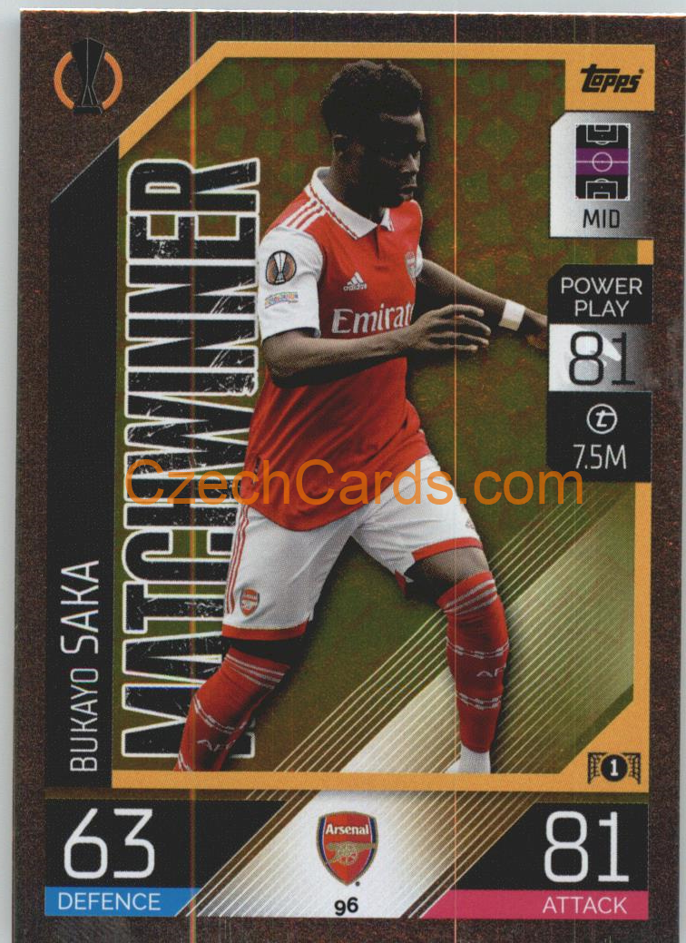 Bukayo Saka Topps Match Attax 2022/23 Matchwinner #96