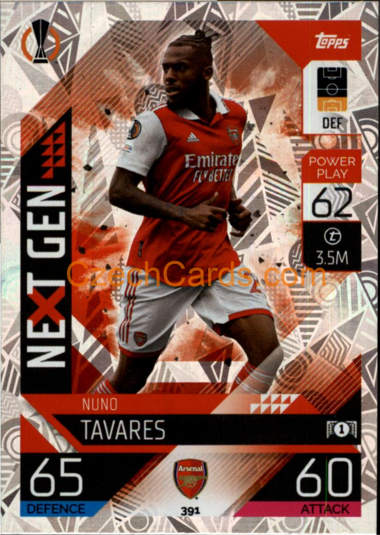 Nuno Tavares Topps Match Attax 2022/23 Next Gen #391