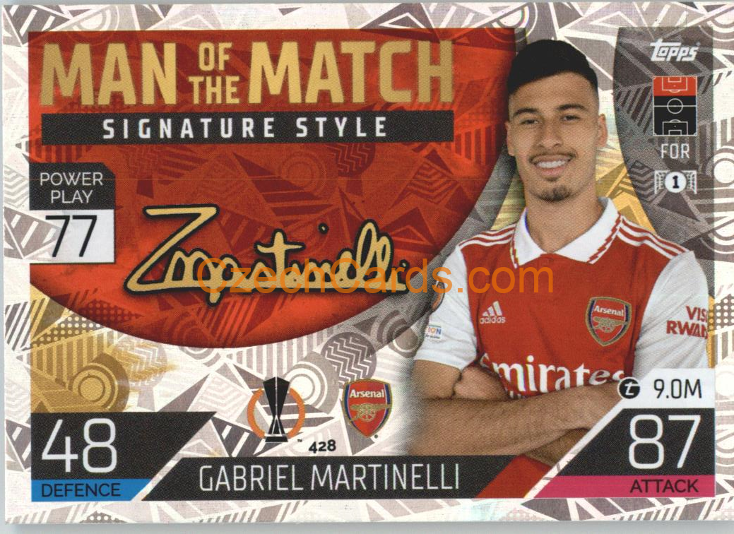 Gabriel Martinelli Topps Match Attax 2022/23 Man of the Match Signature St. #428