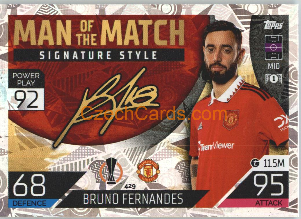 Bruno Fernandes Topps Match Attax 2022/23 Man of the Match Signature St. #429