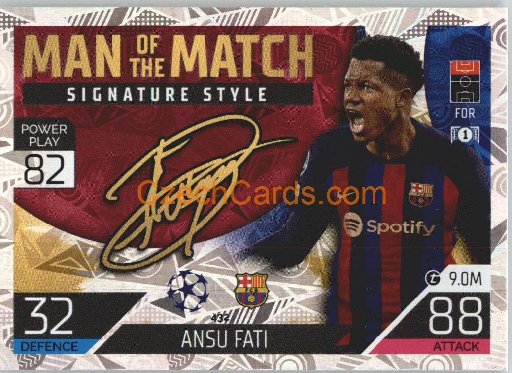 Ansu Fati Topps Match Attax 2022/23 Man of the Match Signature Style #432