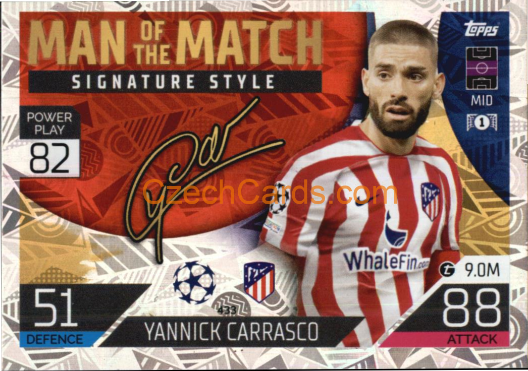 Yannick Carrasco Topps Match Attax 2022/23 Man of the Match Signature St. #433