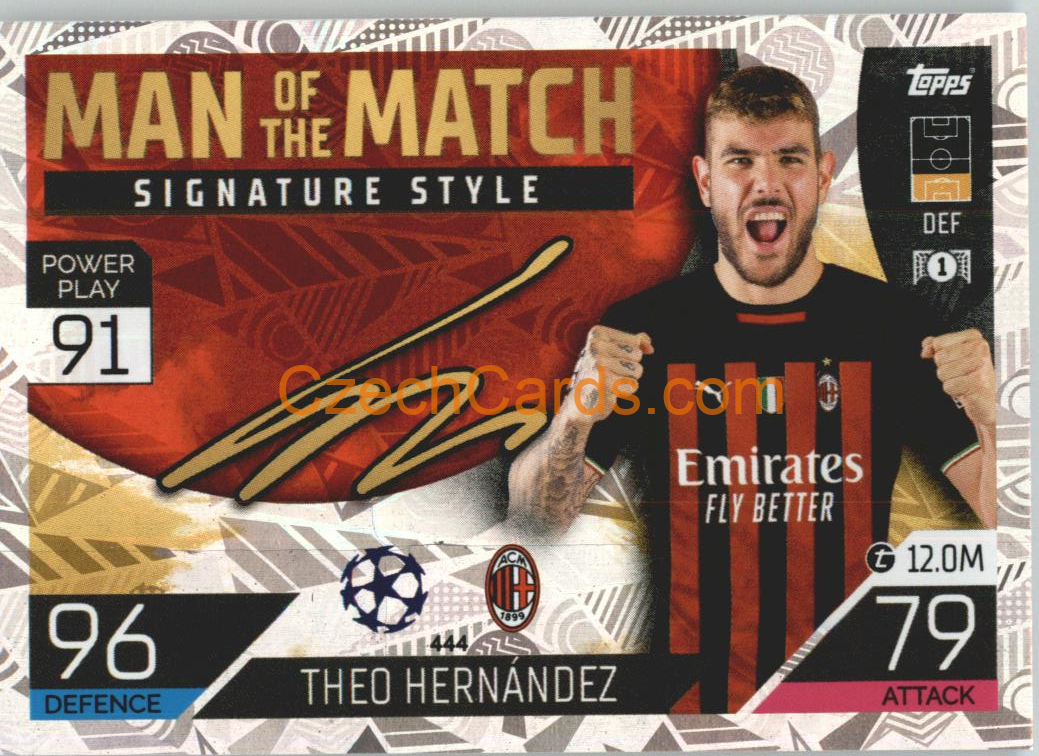 Theo Hernandez Match Attax 2022/23 Man of the Match Signature St. #444