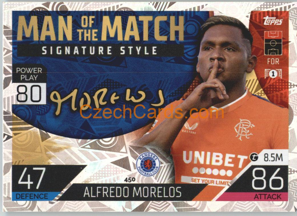 Alfredo Morelos Match Attax 2022/23 Man of the Match Signature St. #450