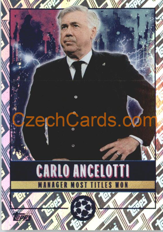 Carlo Ancelotti 2022/23 Topps UCL Sticker All-Time UCL Records foil #526