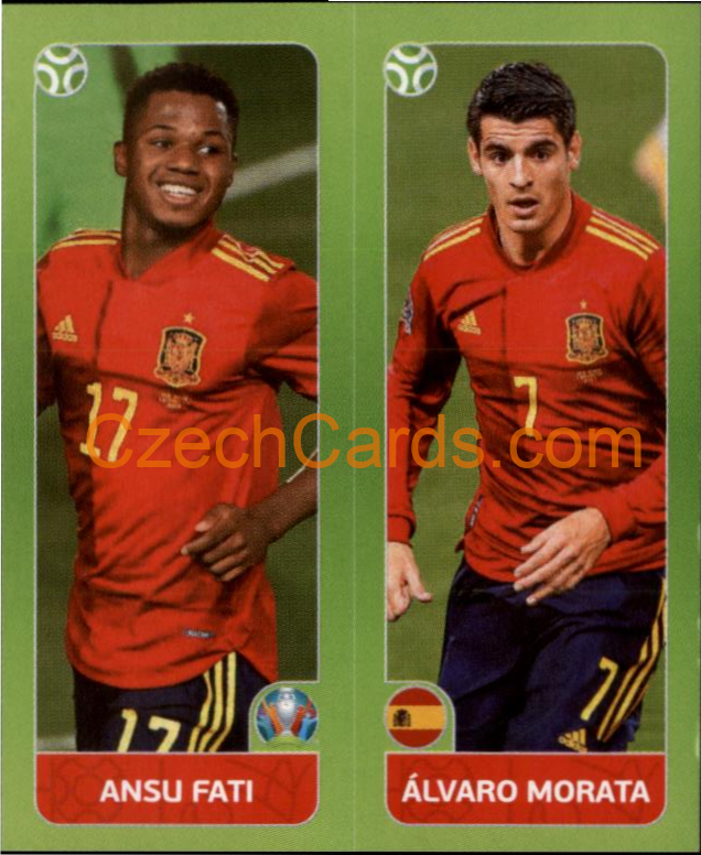 Ansu Fati / Álvaro Morata 2020 Panini UEFA EURO sticker orange #538
