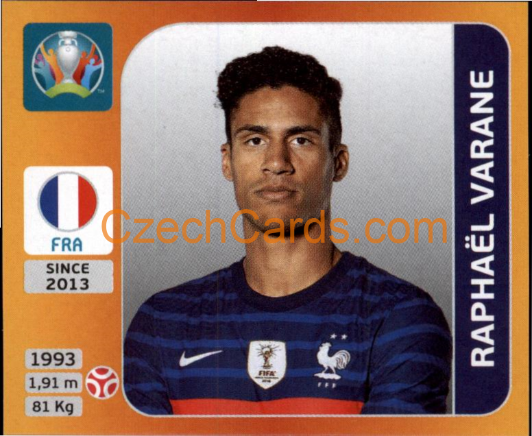 Raphaël Varane 2020 Panini UEFA EURO sticker orange #580