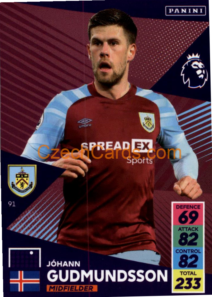 Johann Berg Gudmundsson 2021/22 Panini Adrenalyn EPL #91