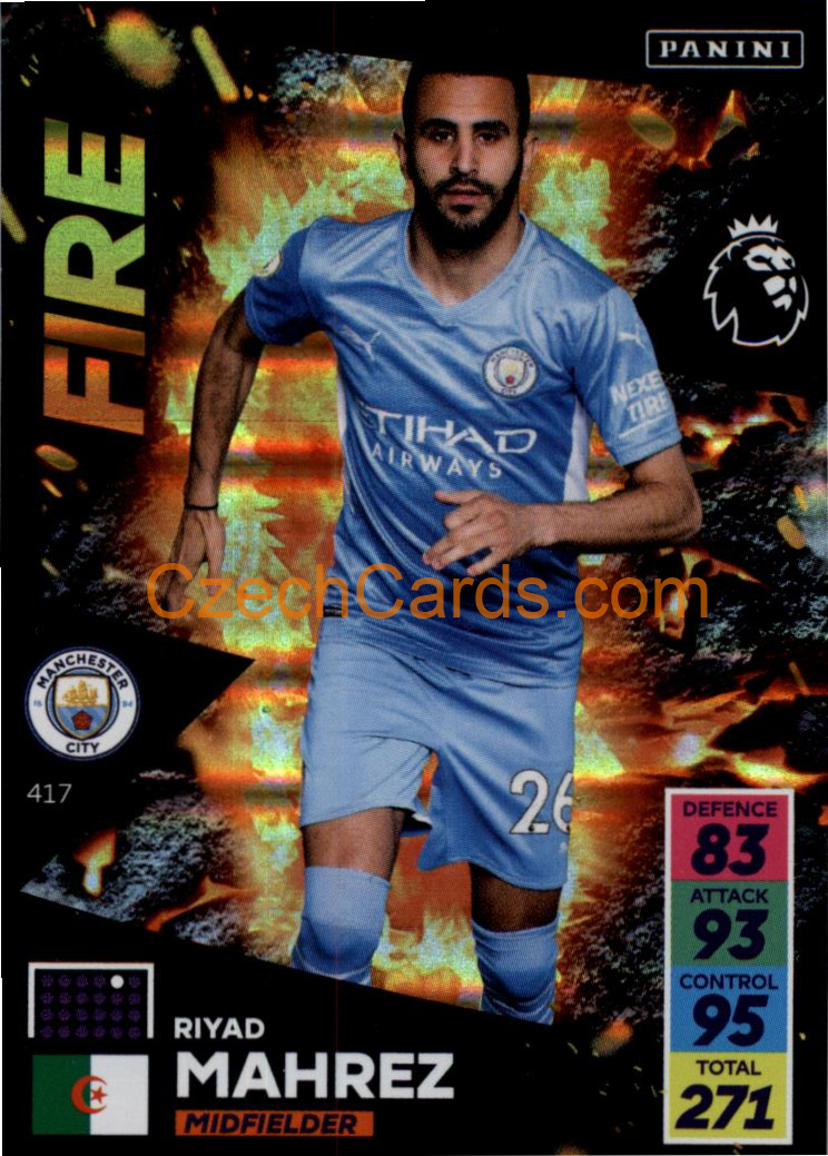 Riyad Mahrez 2021/22 Panini Adrenalyn EPL Fire #417