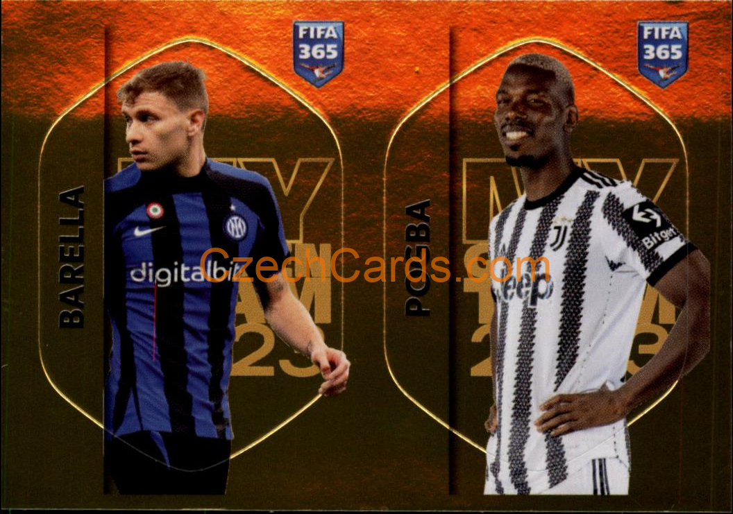 Nicolò Barella Paul Pogba 2023 Panini Fifa 365 sticker GOLDEN #POG-BAR