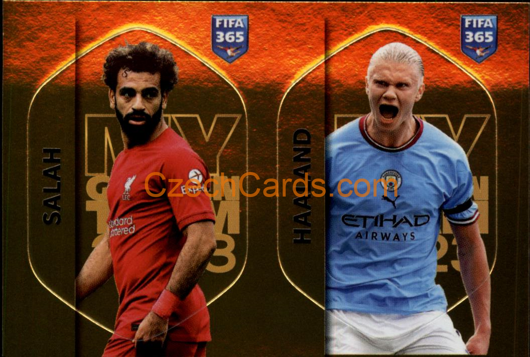 Mohamed Salah Erling Haaland 2023 Panini Fifa 365 sticker GOLDEN #SAL-HAA