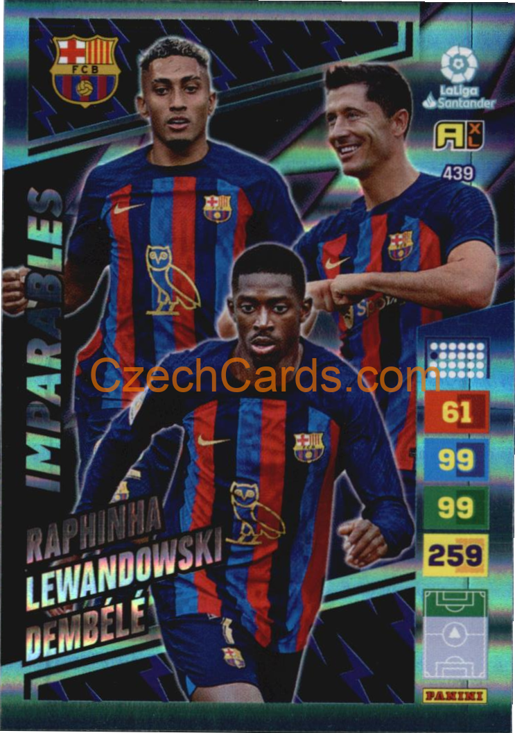 Raphinha / Lewandowski / Dembélé 2022/23 Panini LaLiga Adrenalyn Imparables #439